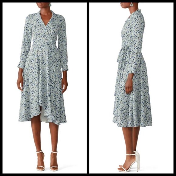 💕FAME AND PARTNERS💕 The Winslet Dress ~ Blue Floral Print US 2 Wrap Dress - Picture 2 of 14